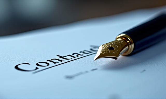 Close up of a signed legal contract with a luxury fountain pen